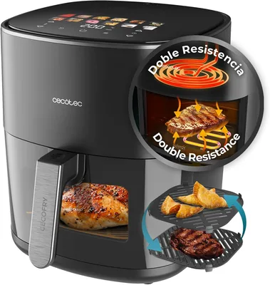 Cecotec Air Fryer 6.5 L Cecofry&Grill Duoheat 6500 | Doble resistencia para un dorado perfecto, sabor a parrilla en carnes, 220V