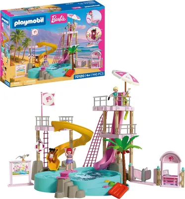 PLAYMOBIL Barbie 72120: Wasserparkabenteuer mit Barbie Nikki & Daisy - Großer Wasserpark, füllbar mit echtem Wasser, 28% Rabatt