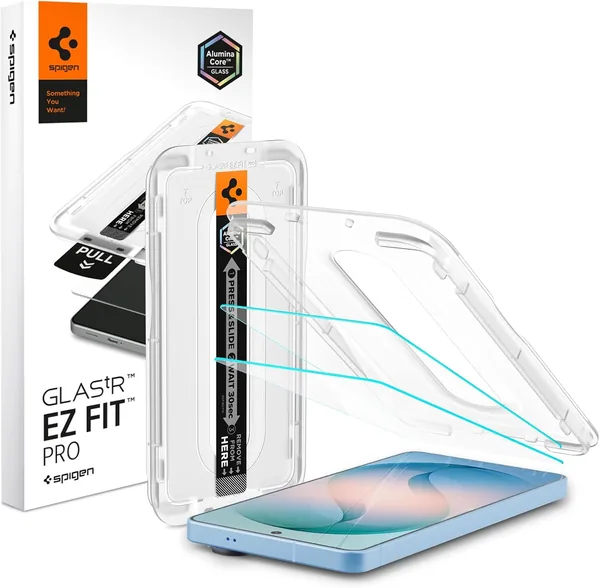 Spigen GLAStR EZ FIT PRO for Samsung Galaxy S26 Plus Screen Protector [2 PACK] Premium Tempered Glass [Aluminum-Enhanced Durability] Impact resistance | Auto Alignment | Case Friendly
