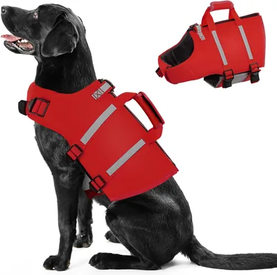 PUZAUKAL Giacca Salvavita per Cani Ripstop con Maniglia e Strisce Riflettenti, Giacca Regolabile per Nuoto con Buona Flottabilità