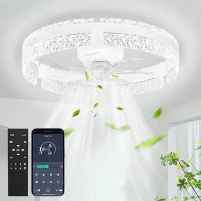 Ventilateur de plafond LED 50 cm avec lumière, 6 vitesses, télécommande et contrôle APP, dimmable 3000-6500K, réversible, S