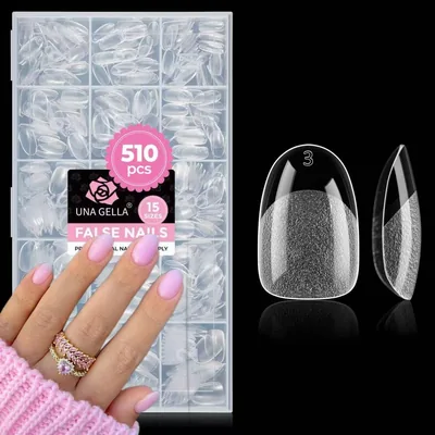 Gelles américaines courtes ovales UNA 510 x 15 tailles, pré-polies sans ponçage, capsules de faux ongles transparentes en gel doux