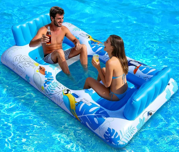 Luxfero Luftmatte Pool 2 Personen, Großes Wasserbett mit Getränkehaltern, 220 x 110 cm - 41% Rabatt