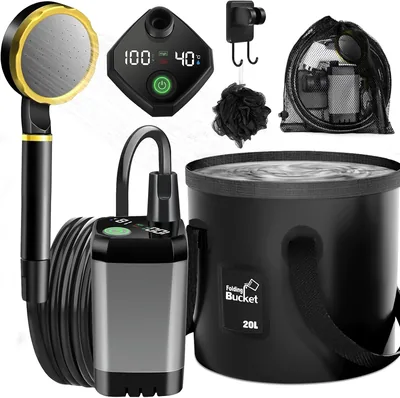 ITMNMNL Doccia da Campeggio Ricaricabile, 6000 mAh Portatile, Doccia da Campeggio con LED Digitali