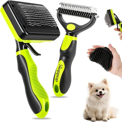 Set de 3 Piezas Cepillo para Perros y Gatos Omtofo con Botón, Cuchilla y Guante de Masaje con Pinzas Flexibles - Mejor Oferta