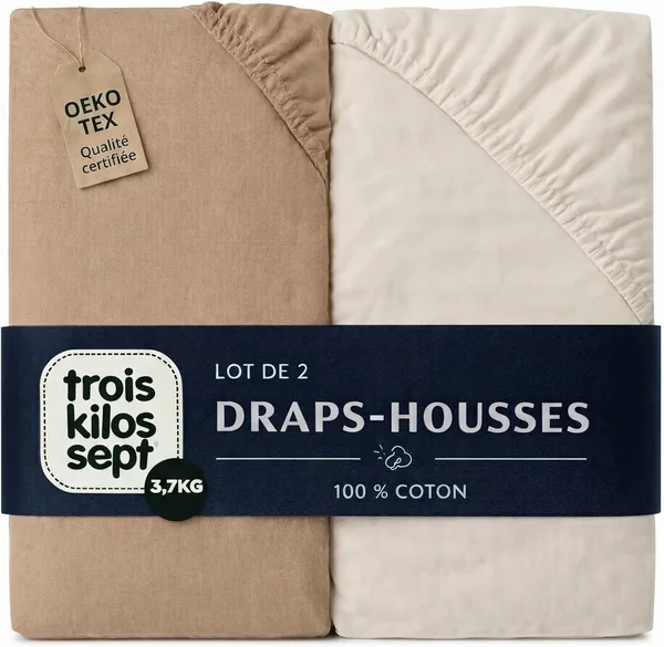 Trois Kilos Sept - Housse de matelas pour bébé - 100% coton élastique - Douce et confortable - Bords élastiques - Norme Oeko-TEX 10