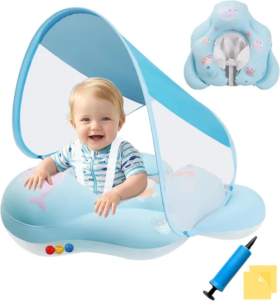 Ninonly Baby Float with UV Umbrella UPF 50+ Inflatable Baby Pool