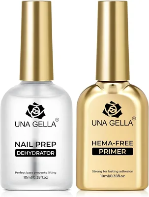 UNA GELLA Nail Prep Dehydrator and Acid-Free Primer Set, 10ml Professional Bond for Press on Nails, 