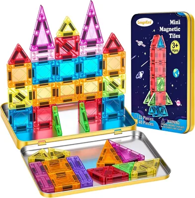 LeagoEra Mini Magnetic Blocks - Ensemble de voyage 48 pièces avec boîte métallique - Jouet magnétique pour enfants