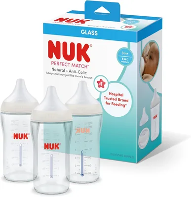 NUK Perfect Match Glass Natural Bottle 8oz with Anti-Colic & SafeTemp, Best Deal