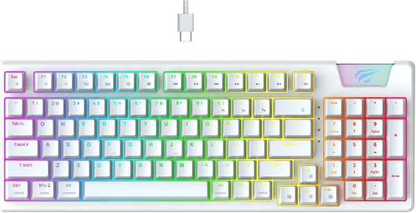 Mechanical Gaming Keyboard, 95 Keys Compact Wired USB-C, Hot-Swappable Red Switches, Gasket Mount, RGB Backlit with Sound Control, White