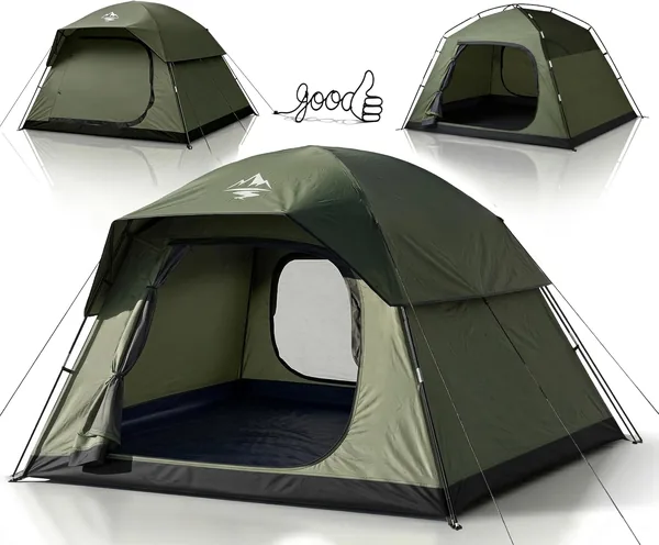 Purebox Zelt 3-4 Personen Campingzelt - Zelt mit 2 Türen & Regenschutz, Portabel, Wasserdicht & Winddicht Familienzelt mit Mesh