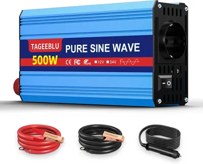 TAGEEBLU 500W Inverter 12V till 230V Repurat Sinusspänningskonvertare med Alligatorsnörl, AC Utgångar Best Deal