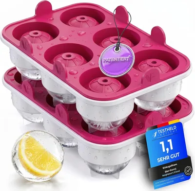 Pink XXL Eisball-Mould-Set 2er Pack - Stilvolle Platin-Silikon-Eiswürfelformen für Cocktails, Eisbereitungen & Sommergetränke - Pate