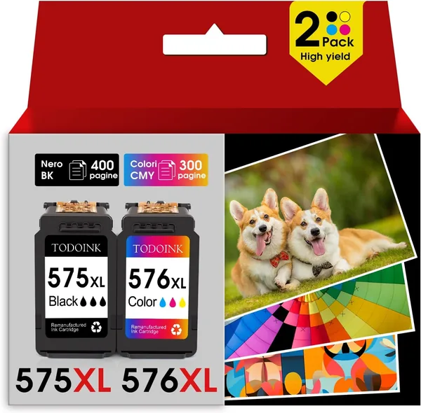 TODOINK PG575XL CL576XL Black and Colour Ink Cartridges for Canon 575 576XL for TS3550i TS3551i TS3750i TS3751i TS3752i TR4750i TR4751i TR4755i TR4756