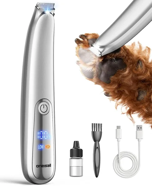 Oneisall Dog Paw Trimmer, 2-Speed Up to 6500 RPM, 35dB Low-Noise Safe Pet Paw Trimmers