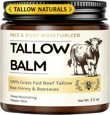 Whipped Tallow Creme für Gesicht und Körper, 100% Natürliche Tallow mit Honig & Bienenwachs, Grass-Fed Beef Tallow, 28% Rabatt