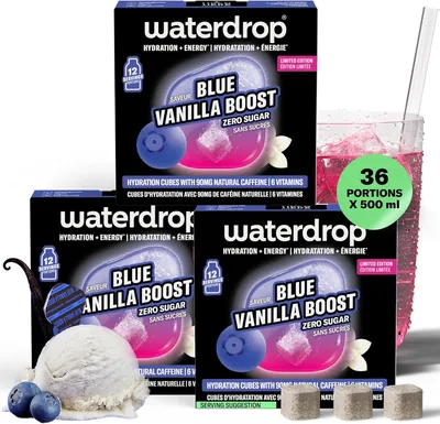 Waterdrop Microenergy Blue Vanilla Boost Set - Boisson énergisante sans sucre, 36 effervescences