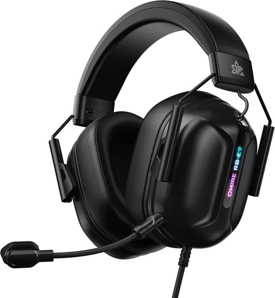 OMIRE RB-E7 RGB Wired Gaming Headphones for PC Computer Headset with Noise Canceling Microphone,50MM Dynamic Drivers, Wired Gaming Headsets for PS5, PS4, PC, Mac, Switch, Xbox Series