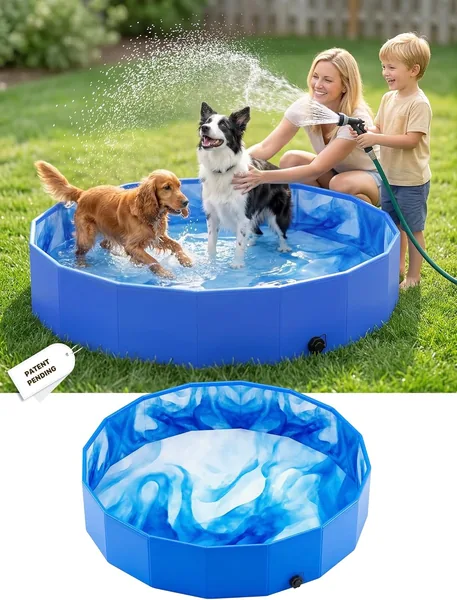 Pool pour chien KingSom, résistant et pliable, pour chiens de toutes tailles - Bain portable pour chien antidérapant - Pour usage extérieur et intérieur
