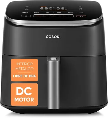 Air Fryer Cosori Turbo Blaze 6L, Freidora de Aire 9 en 1 sin Aceite, hasta un 46% más Rápida, Temporizador de 1 min a 24 hrs, 30°C - 230°C, Motor Silencioso DC