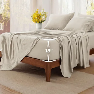 Bedsure Linen Deep Pocket Queen Bed Sheets Set - 6 Pieces Prewashed Ultra-Soft Bed Sheets for Queen 