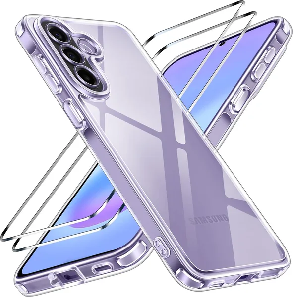 iVoler Transparent Cover for Samsung Galaxy A57 5G with 2 x Tempered Glass Films, Anti-Yellowing and Military Shockproof Protection, Slim