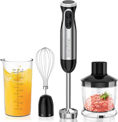 Bonsenkitchen 1000W 4 en 1 Licuadora de Mano, 20 Velocidades con Licuador, Picador de 500 ml y Taza de 700 ml, Procesador de Alimentos Multifuncional