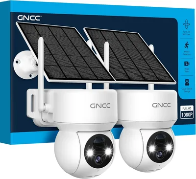 Caméra de surveillance sans fil GNCC PTZ 360° avec vision nocturne - Stockage SD/Cloud - Humaine détection (Pack de 2) | 19% Off