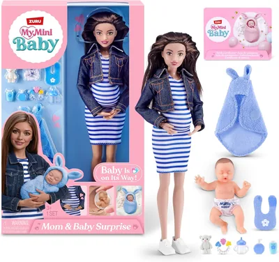 Zuru Mi Pequeña Mamá y Bebé Sorpresa (María) Muñeca Embarazada + Bebé Nuevo Nacido | Con Manta Suave, Botella, Babero y Accesorios para Bebés