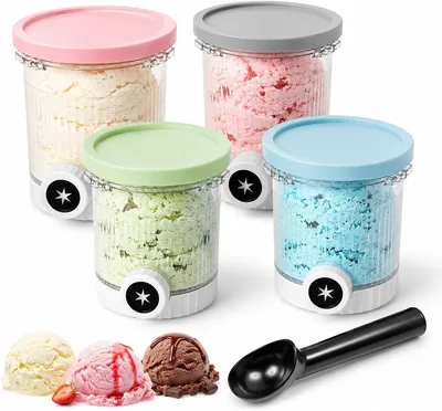 Conteneurs ELESKY 4 pièces compatibles avec Ninja CREAMi Swirl NC700/NC701EU, Pots à glace avec couvercles colorés, BPA libre, Dis