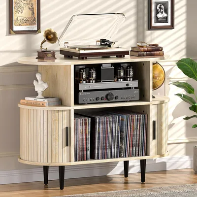 Mid Century Record Player Cabinet - Vinyl Storage Table