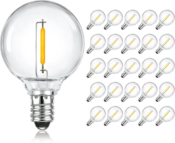 SCNNC 1 W LED Bulbs G40 E12 Outdoor Spare Parts 220 V Warm White 2700 K, 25 Pieces Waterproof IP54 Replacement Bulbs G40 for String Lights Indoor and Outdoor Lighting