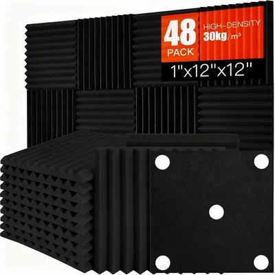 Panneaux acoustiques en mousse 48 pièces - Traitement acoustique autocollant pour studio et bureau (Noir, 1 pouce) Best Deal