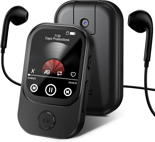 64GB MP3 Player with Bluetooth 5.4, 180 Flip Camera, Mini Music Player, HD Speaker, FM Radio, Ideal HiFi Sound, eBook, Sports Pedometer (Black)