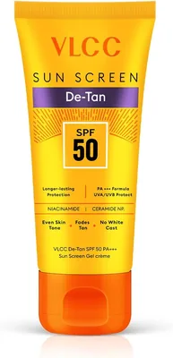 VLCC डी-टन एसपीएफ 50 पा+++ सनस्क्रीन जेल क्रीम - 50जी, त्वचा को गहराई से निखारती है, यूवीए और यूवीबी किरणों से बचाती है