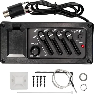 RuiJOTWAT Égaliseur 4 Bandes pour Guitare Audio, Préamplificateur 4 Bandes pour Guitare Type Cigar Box (EQ-7545R) - Meilleur Prix