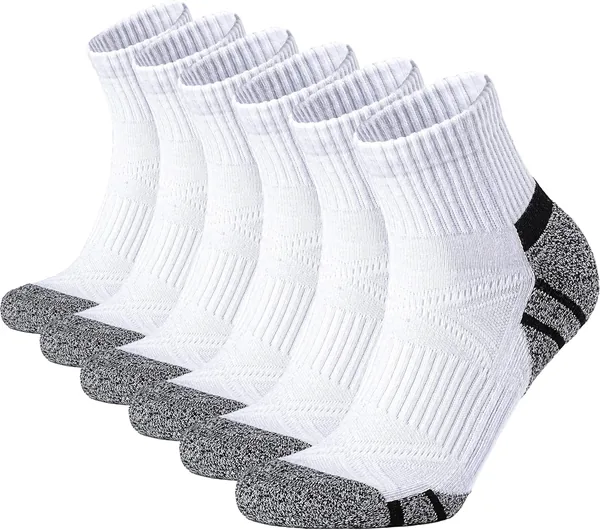 Stoeury 6 Pares Medias Altas para Hombre con Plantilla Cushioned Anti-Ampollas, Transpirables de Algodón para Atletismo, Tenis y Gimnasio