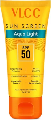 VLCC Aqua Light सनस्क्रीन जेल SPF 50 PA++++ | तेज़ अवशोषण, गैर-चिपचिपा, कोई व्हाइट कास्ट नहीं | व्यापक धूप सुरक्षा | हायल