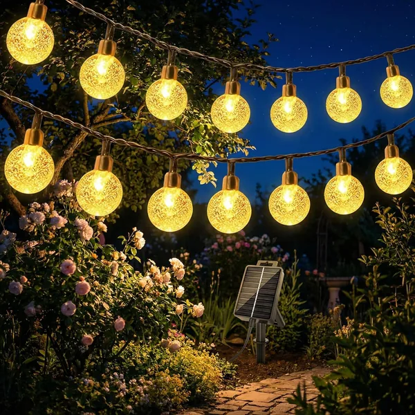 BG9D Outdoor Solar String Lights, 8 m 40 LED Crystal Balls, 8 Modes, Memory Function, Waterproof IP65