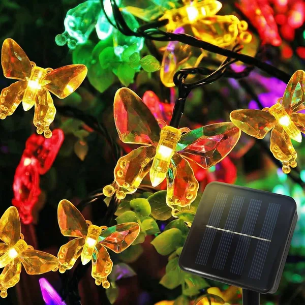 BG9D Solar Fairy Lights Outdoor Butterfly 8M 40 LED with 2M Cable, 8 Modes, Waterproof IP67 for Garden, Balcony, Patio, Tree, Party Decoration