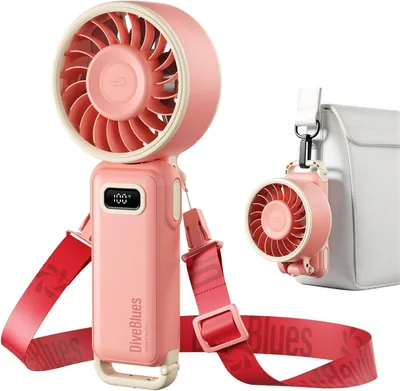 Diveblues Draagbare Handfan Turbo Fan, 12Uur Koelingstijd, 100 Snelheden, 180° Vouwbaar, 4-in-1 USB Tasfan voor Zomer