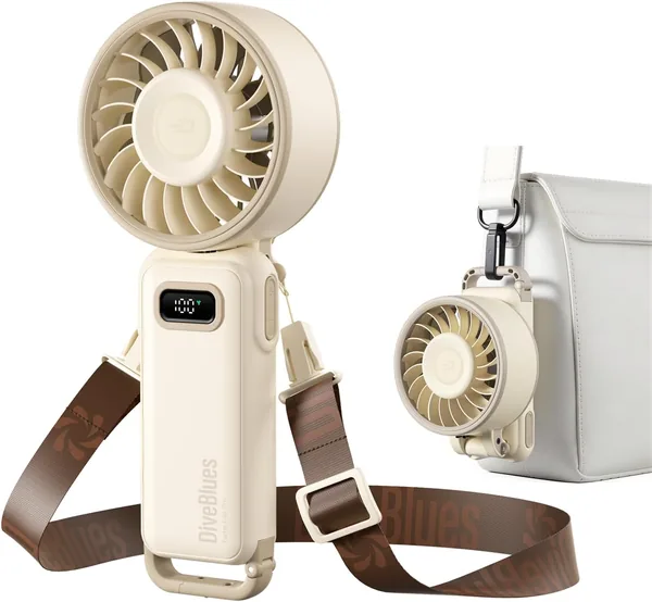Diveblues Draagbare Handvent Turbo Ventilator, 12Uur Koelingsduur, 100 Snelheden, 180° Oplakbaar, 4-in-1 USB Zakventilator voor Zomers