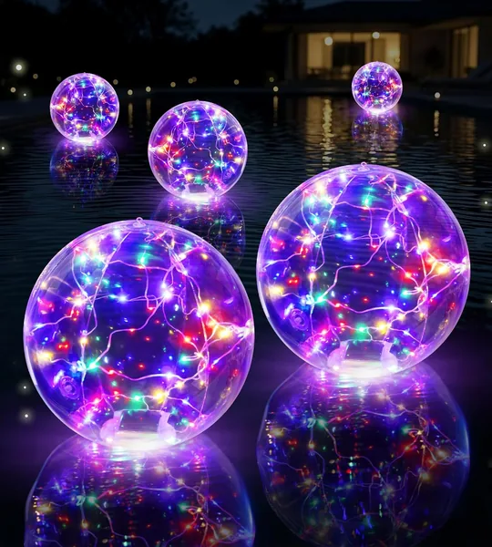 LuxBlue Solar Pool Lighting Floating 38 cm LED Pool Lighting Solar, Inflatable Ball Pool Lights Floating Solar Lights, IP68 Waterproof Pool Lighting Light for Garden, Pack of 2