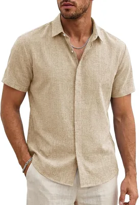 Runcati Men's Summer Shirt Short Sleeve Casual Casual Linen Shirt Casual Wedding Business Beach Casu