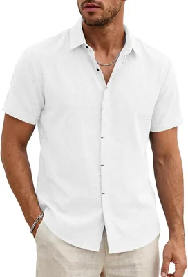 Runcati Homme Chemise d'Été à Manches Courtes Linen Casual Mariage Plage Solide