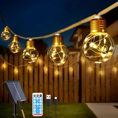 Ollny Solar Gartenlichter 8 m 16 LED-Lichter mit 8 Modi Warmweiß | Wetterfeste Outdoor-Gartenlichter mit Zeitsteuerung
