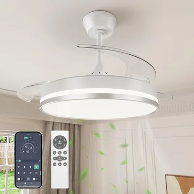 Ventilador de techo VoliSun con luz retráctil, motor DC silencioso, CCT 3000-4000-6000K, control remoto - 50W lámpara de techo