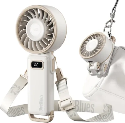 Diveblues Draagbare Ventilator - Compact en Stijlvol met Batterij - Voor Hand, Bureau, Nek of Vouwbaar - Stil Koelen tot 12 Uur