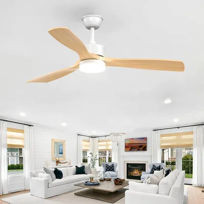 Ventilateur Passky avec Éclairage et Télécommande, 3 Palmes, Moteur DC, 52'', Blanc - Meilleur Prix